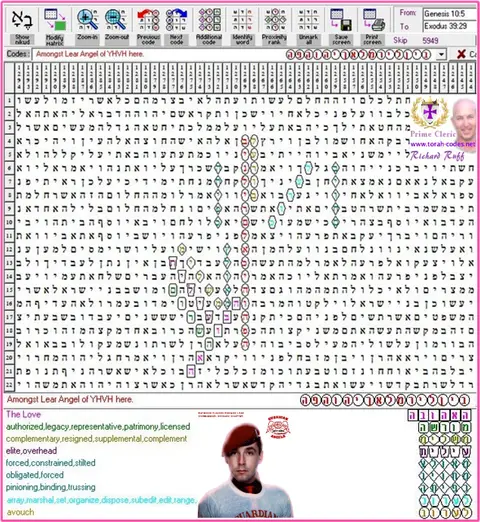 Torah Code matrix: Lear Angel YHVH