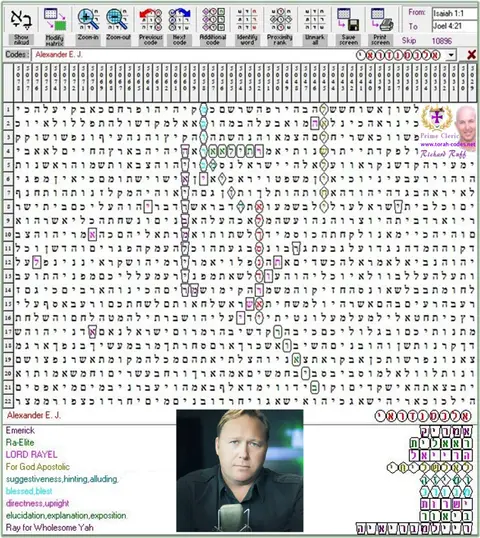 Torah Code matrix: Alexander E J