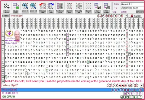 Torah Code matrix: Elijah Oprah