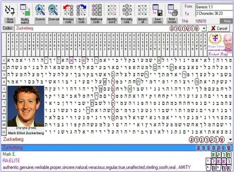 Torah Code matrix: Zuckerberg
