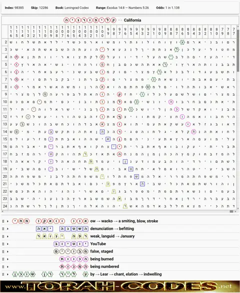Torah Code matrix: California