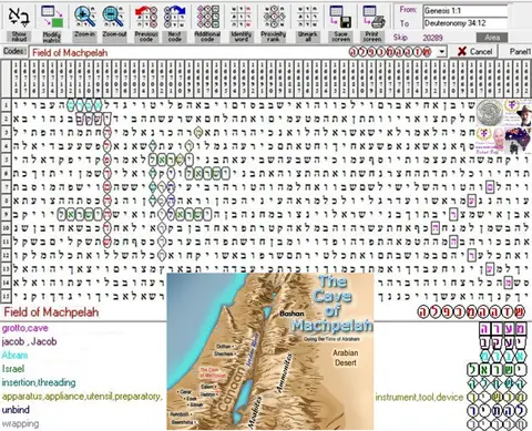 Torah Code matrix: Field of Machpelah