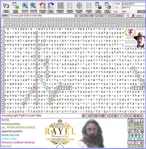 Torah Code matrix: Light RayEl Israel Valley