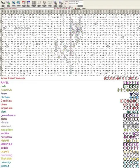 Torah Code matrix: Lisan Peninsula 1