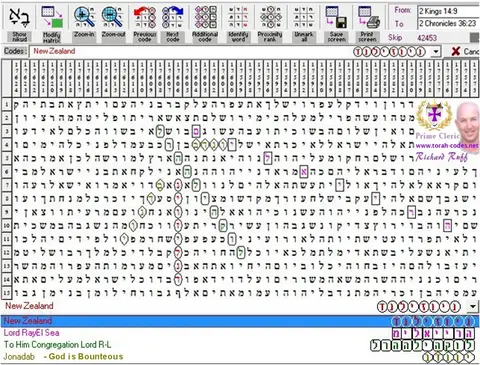Torah Code matrix: New Zealand 1