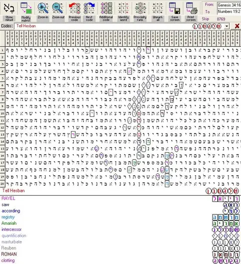 Torah Code matrix: Tell Hesban 11
