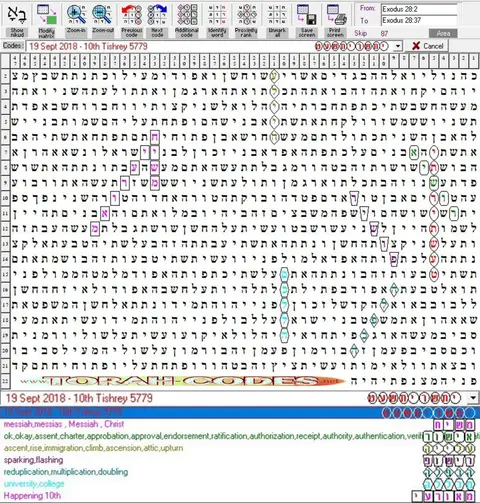Torah Code matrix: 10 Tishrey 5779