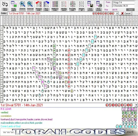Torah Code matrix: 1st Shvat 5781