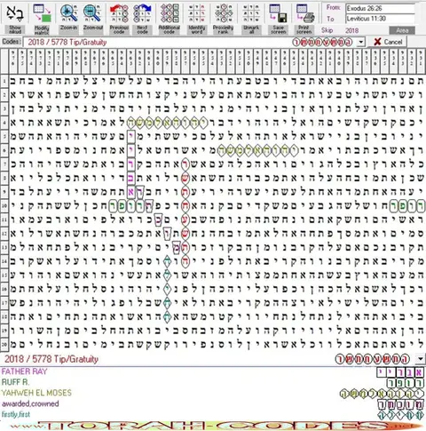 Torah Code matrix: 2018 5778