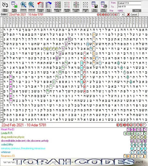 Torah Code matrix: 22nd Feb 2021