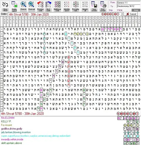 Torah Code matrix: 30th Jan 2020