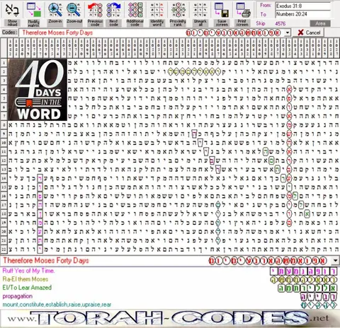 Torah Code matrix: 40 Days