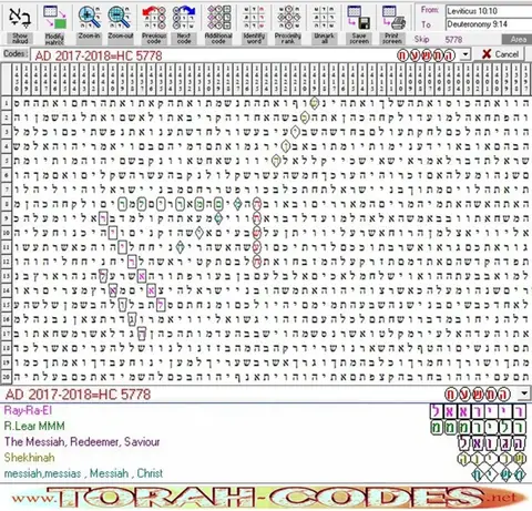 Torah Code matrix: 5778