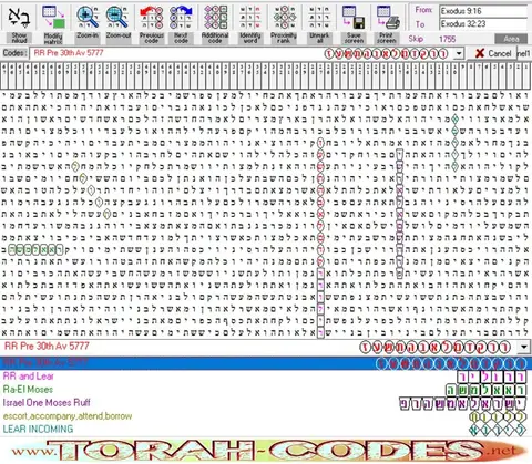 Torah Code matrix: Pre 30th Av 5777