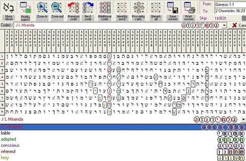 Torah Code matrix: J L Miranda