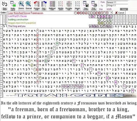 Torah Code matrix: Lear Freemason