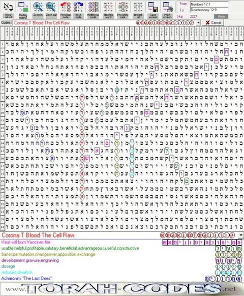 Torah Code matrix: Corona T Blood Cells