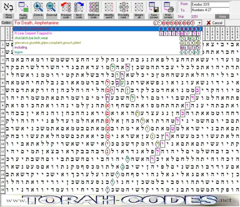 Torah Code matrix: For Death, Amphetamine
