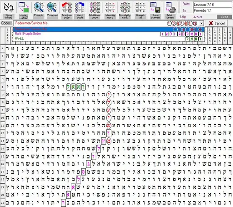 Torah Code matrix: Redeemer Saviour Me
