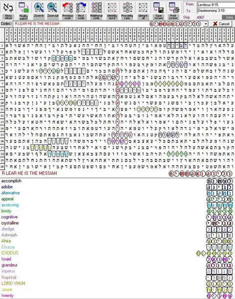 Torah Code matrix: RLearMessiah