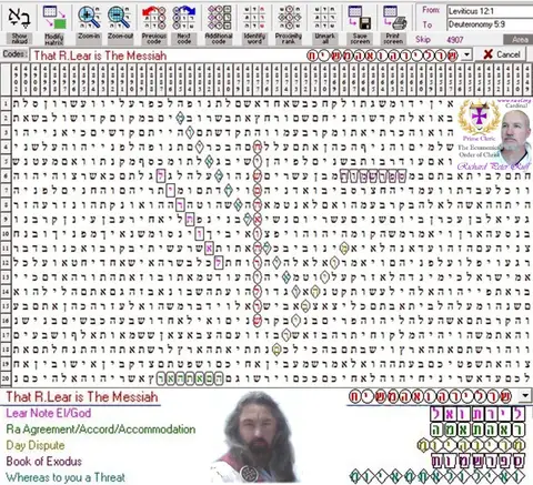 Torah Code matrix: That R.Lear Is the Messiah
