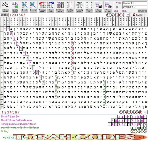 Torah Code matrix: 1 to 7
