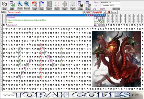 Torah Code matrix: 7 Heads
