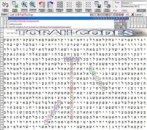 Torah Code matrix: Left Will Fail Ra Day