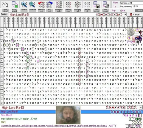 Torah Code matrix: High Lord Ra El