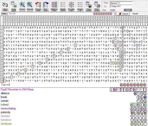 Torah Code matrix: Tav X 8 B
