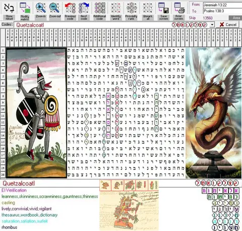 Torah Code matrix: Quetzalcoatl
