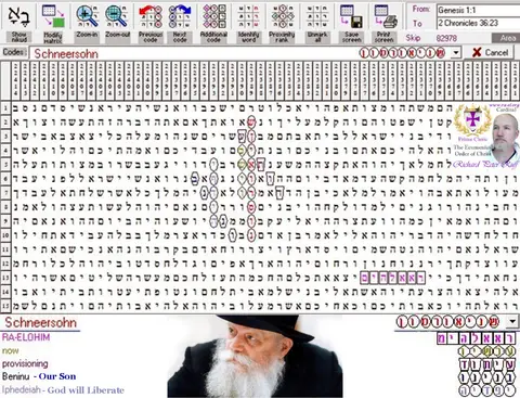 Torah Code matrix: Schneerson
