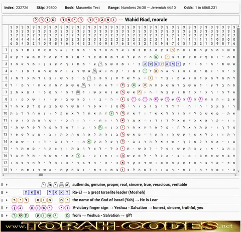 Torah Code matrix: Wahid Riad Morale