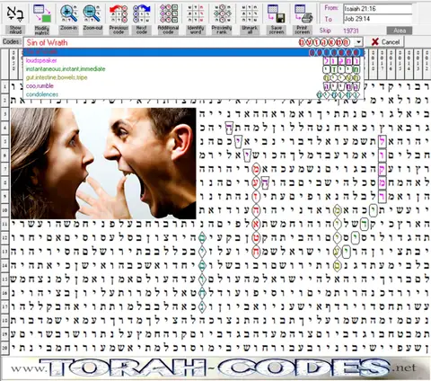 Torah Code matrix: Sin of Wrath