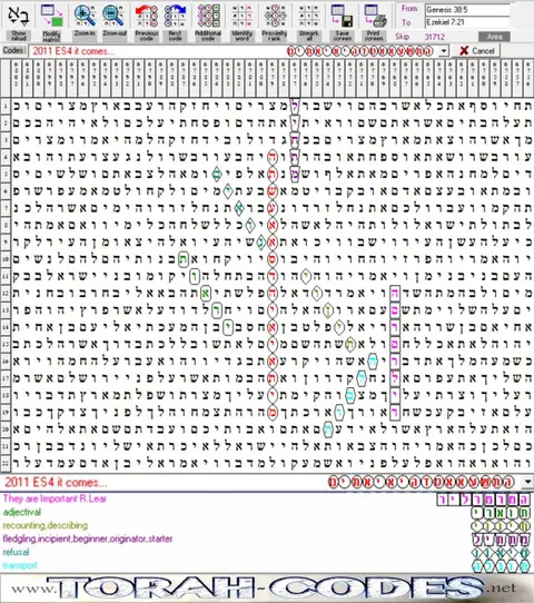 Torah Code matrix: 2011 ES4