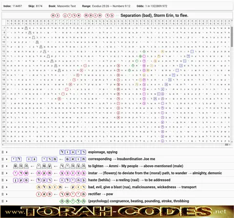 Torah Code matrix: Storm Erin