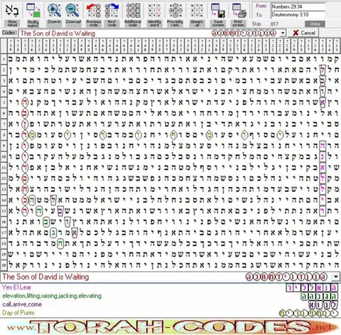 Torah Code matrix: Son David Waiting