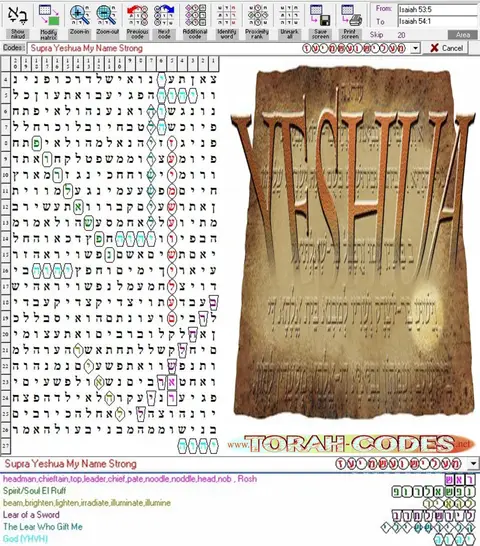 Torah Code matrix: Supra Yeshua My Name Strong Noble