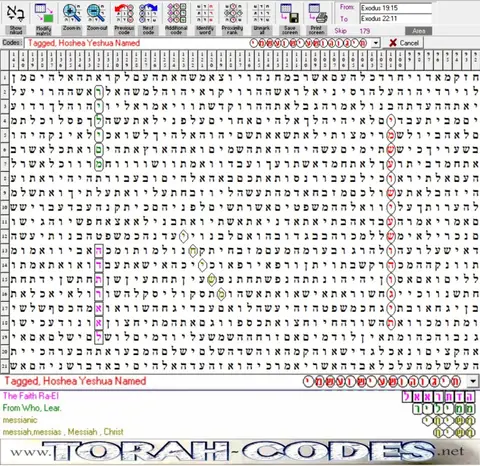 Torah Code matrix: Tagged Hoshea Yeshua Named